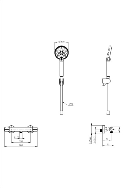 Смеситель для душа с термостатом и гарнитуром Wonzon & Woghand Inn 5 WW-B2063-A-BGG темный графит брашированный