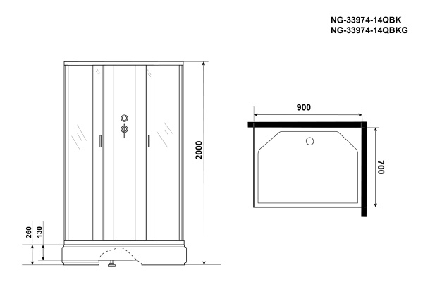 Душевая кабина 90x70 Niagara Classic NG-33974-14QBKG средний поддон стекло матовое Душевая кабина 90x70 Niagara Classic NG-33974-14QBKG средний поддон стекло матовое