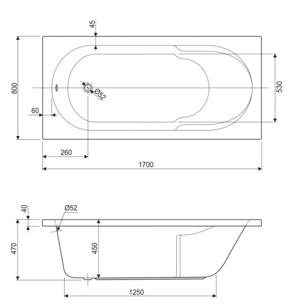 Ванна акриловая Cezares Arno 170x80 ARNO-170-80-45-W37