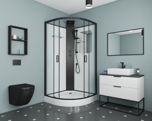 Душевая кабина без крыши 100x100 GROSSMAN Elegans GR250 стекло прозрачное профиль черный Душевая кабина без крыши 100x100 GROSSMAN Elegans GR250 стекло прозрачное профиль черный