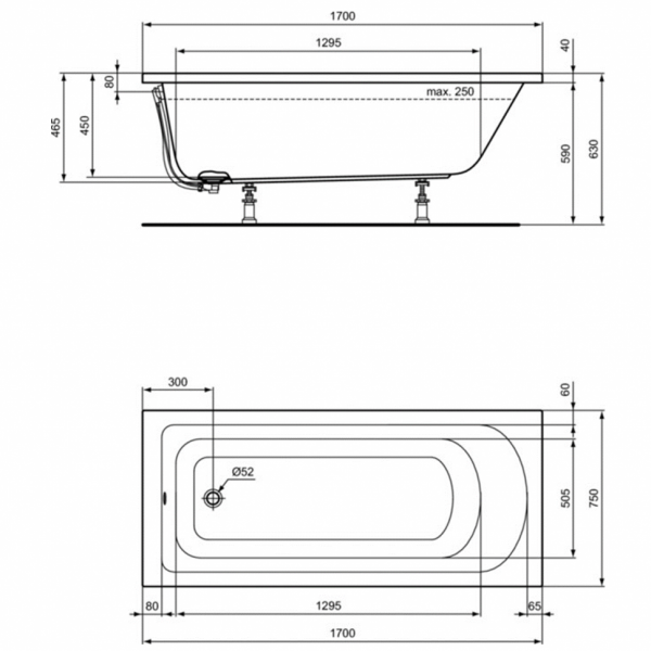 Прямоугольная ванна 170х75 см Ideal Standard K274601 HOTLINE Прямоугольная ванна 170х75 см Ideal Standard K274601 HOTLINE