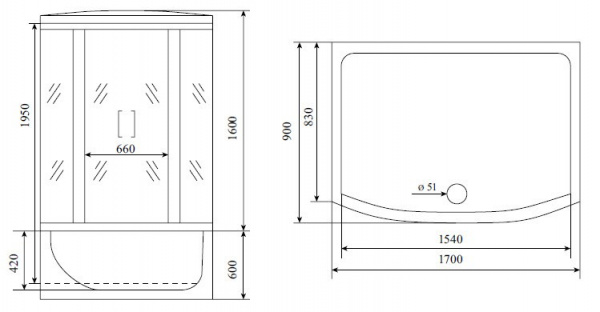 Душевая кабина 170x90 TIMO T-7770 Душевая кабина 170x90 TIMO T-7770