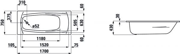 Стальная ванна 170x75 Laufen Palladium 2.2511.0.600.040.1 Стальная ванна 170x75 Laufen Palladium 2.2511.0.600.040.1