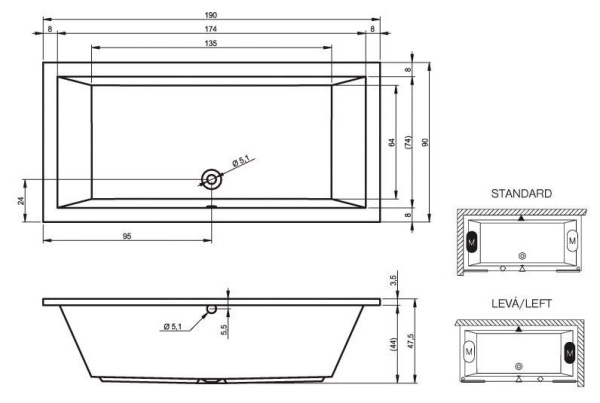 Ванна акриловая Riho Lusso 190x90 B037001005