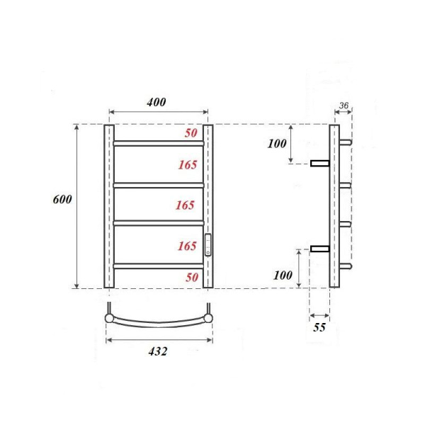 Полотенцесушитель электрический диммер справа 43,2x60 см Point Афина PN04846W белый Полотенцесушитель электрический диммер справа 43,2x60 см Point Афина PN04846W белый