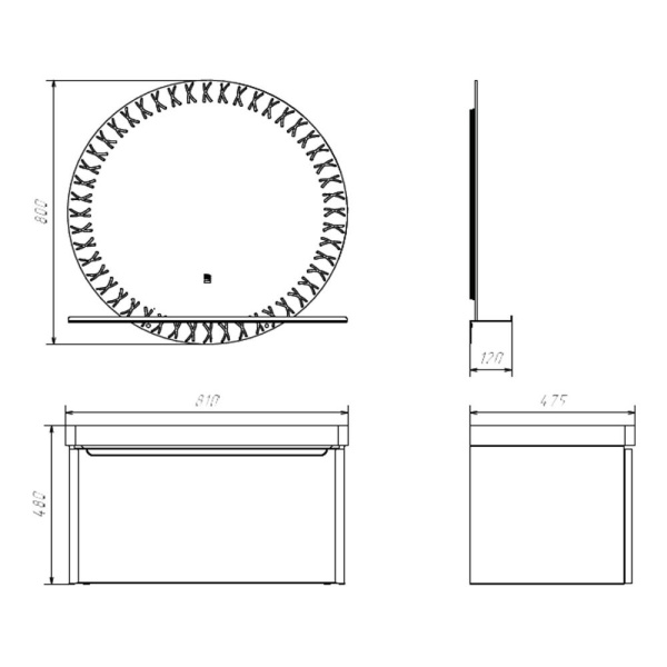 Зеркало Comforty Арзамас 80 см 00-00014152 с полочкой и подсветкой