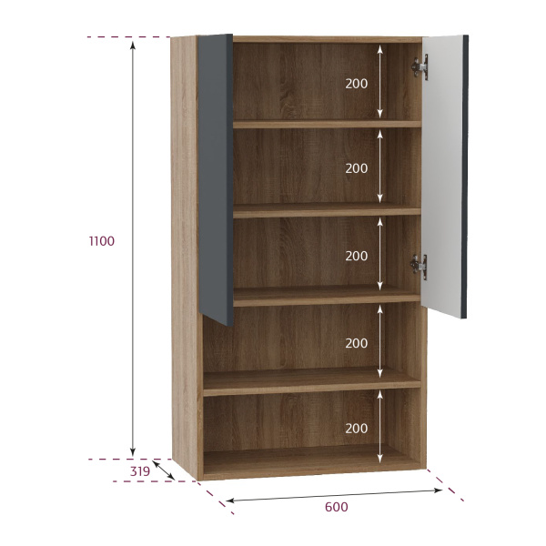 Шкаф Onika Маркус 60 см 306012 подвесной серый матовый, дуб сонома