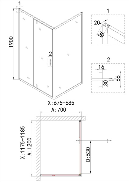 Боковая стенка 70x190 Niagara Nova NG-A70G Боковая стенка 70x190 Niagara Nova NG-A70G