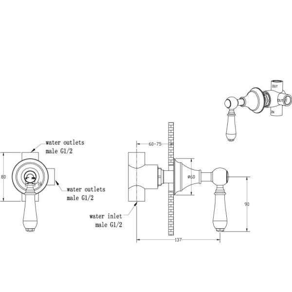 Смеситель встраиваемый для душа Boheme Tradizionale Oro 623 золото глянцевый