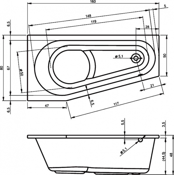 Акриловая ванна Riho Delta 160x80 R BB8200500000000 Акриловая ванна Riho Delta 160x80 R BB8200500000000
