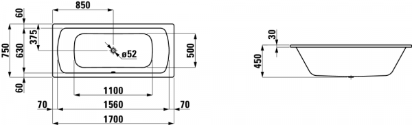 Стальная ванна с шумоизоляцией 170x75 Laufen Pro 2.2695.3.600.040.1 Стальная ванна с шумоизоляцией 170x75 Laufen Pro 2.2695.3.600.040.1