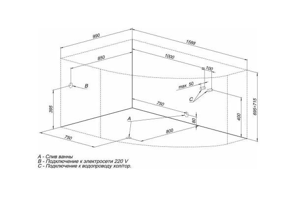 Акриловая ванна Aquanet Capri 00205476 160x100 L с каркасом