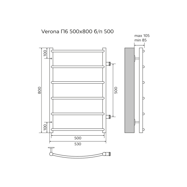 Полотенцесушитель водяной секций боковое подключение 53x80 см Azario VERONA AZ04558 хром Полотенцесушитель водяной секций боковое подключение 53x80 см Azario VERONA AZ04558 хром