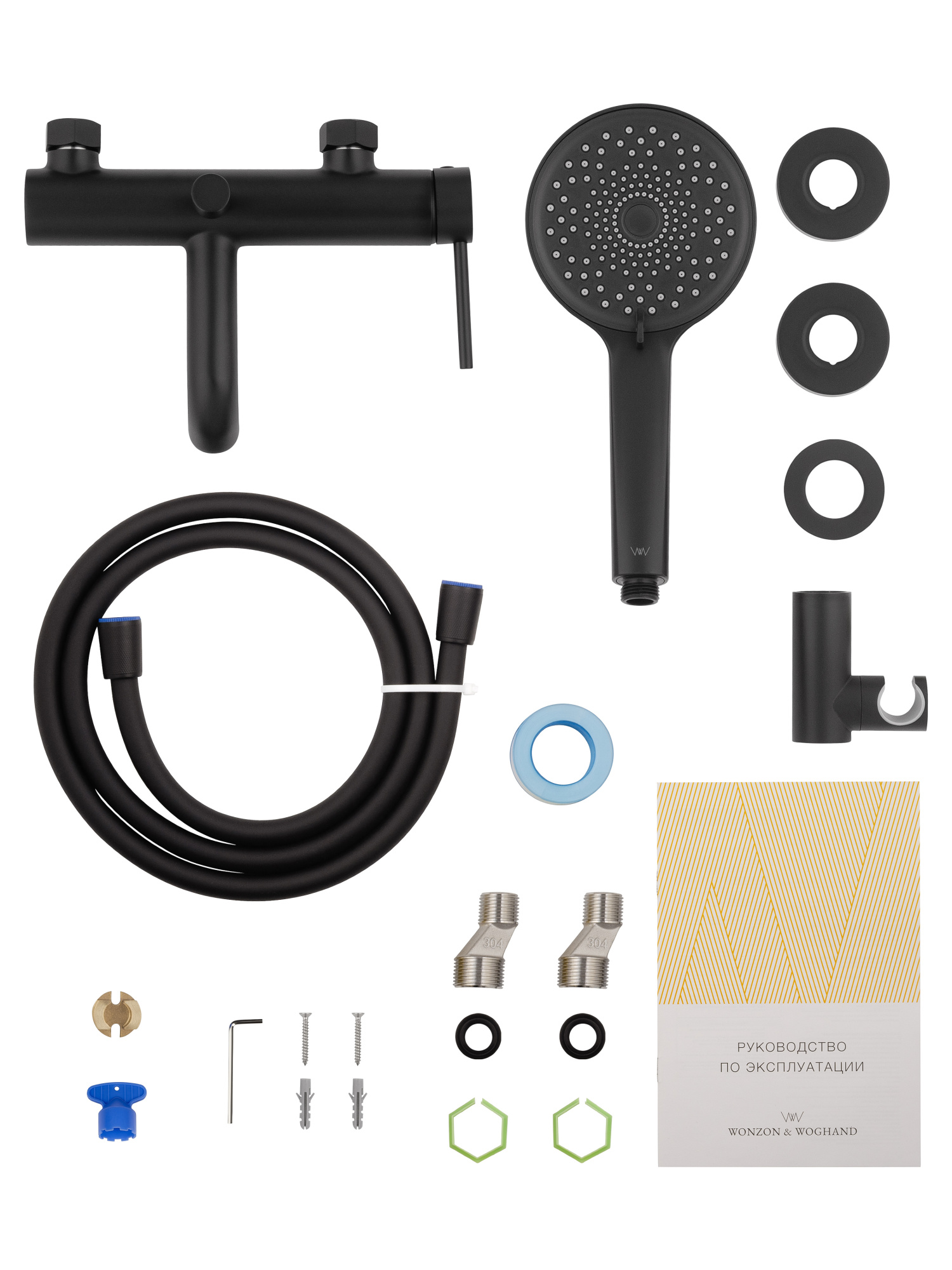 Смеситель для ванны с душем и гарнитуром Wonzon & Woghand Stick WW-88639017-MB черный матовый