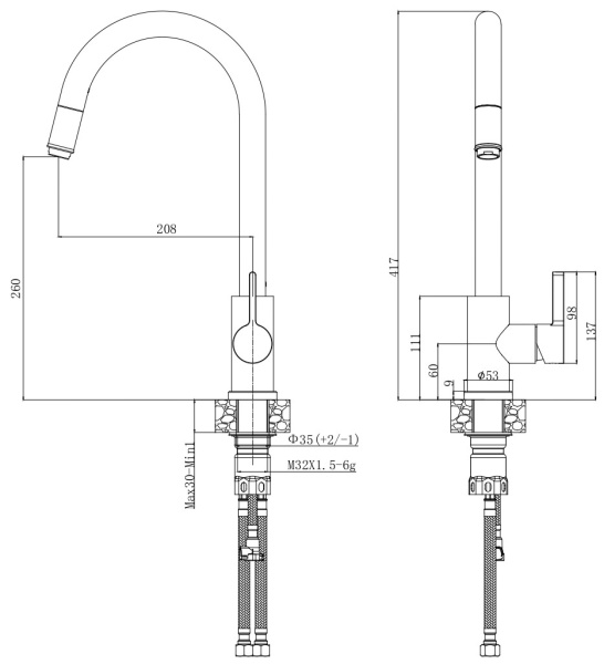Смеситель для кухни Voda Vessel VSL519 нержавеющая сталь