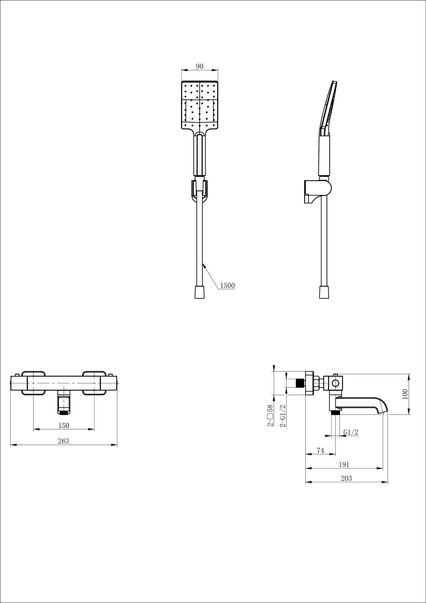 Смеситель для ванны с душем с термостатом и гарнитуром Wonzon & Woghand Stay 3 WW-B2026-A1-MW белый матовый