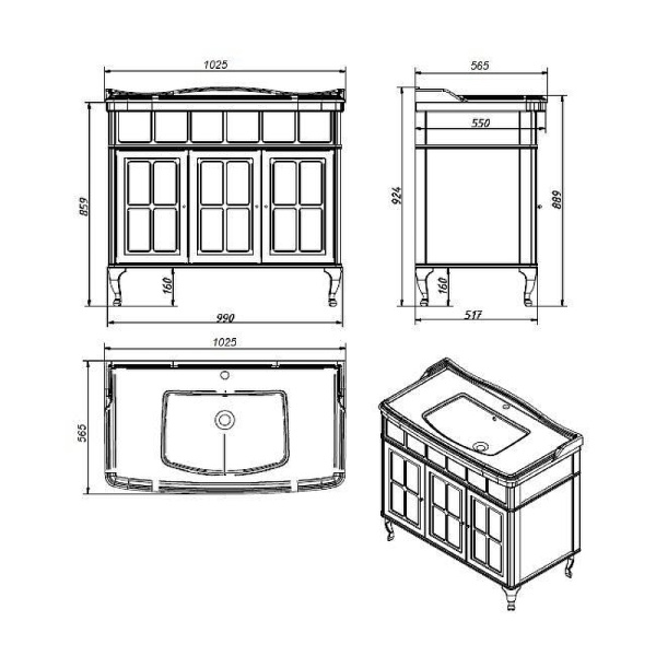 Тумба с раковиной Caprigo Borgo 105 см 33427-029.000.00.20 напольная синяя