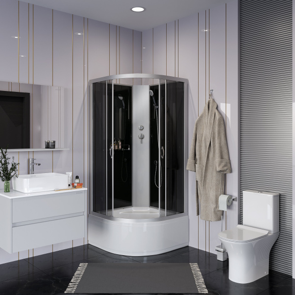 Душевая кабина 80x80 Niagara Classic NG-2507-14BK высокий поддон стекло тонированное Душевая кабина 80x80 Niagara Classic NG-2507-14BK высокий поддон стекло тонированное
