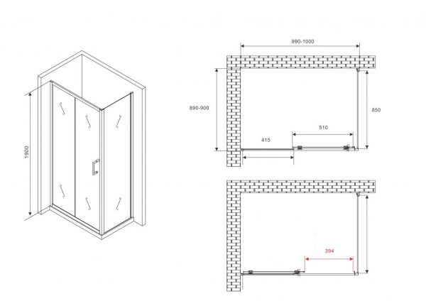Душевой уголок 100x90 ABBER Schwarzer Diamant AG301005-S905 профиль хром стекло прозрачное Душевой уголок 100x90 ABBER Schwarzer Diamant AG301005-S905 профиль хром стекло прозрачное