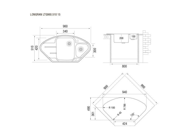 Мойка для кухни каменная Longran Lotus LTG 96х51 Альпина Мойка для кухни каменная Longran Lotus LTG 96х51 Альпина