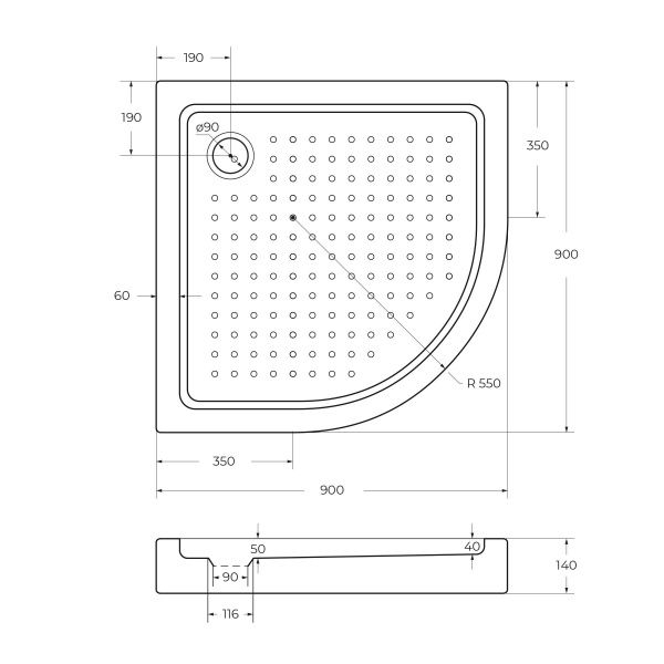Акриловый поддон 90x90 см Cezares  TRAY-A-R-90-550-15-W-W0 белый Акриловый поддон 90x90 см Cezares  TRAY-A-R-90-550-15-W-W0 белый