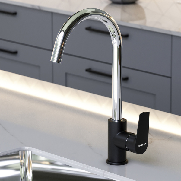 Смеситель для кухонной мойки Damixa Origin Balance 790720000 черный с хромом глянцевый
