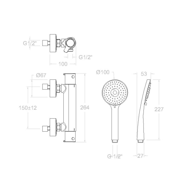Смеситель для душа Ramonsoler Blautherm 943402T3 термостатический с душевым комплектом хром