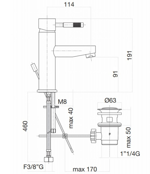 Смеситель для раковины с донным клапаном Webert Rimini RI830102010 золото глянцевый