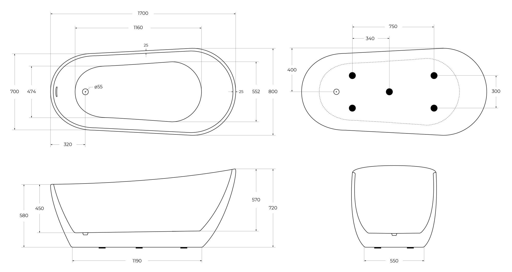 Ванна акриловая BelBagno 170x80 L BB704-1700-800-K