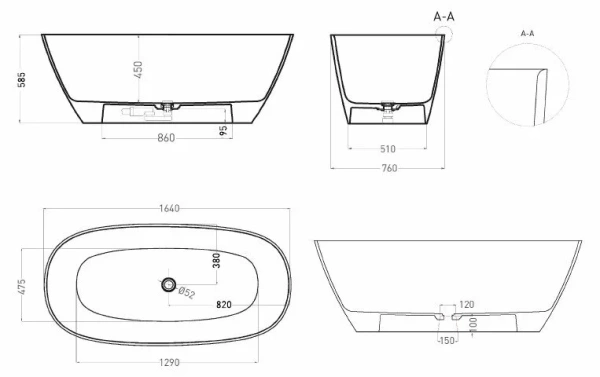 Ванна из литьевого камня Salini Sofia 165х75 103611G белая