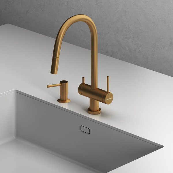 Смеситель для кухонной мойки Abelsberg Aera EMF71709BG королевское золото брашированный