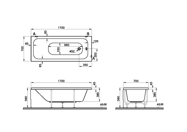 Ванна акриловая VitrA Optimum Neo 170x70 64530001000 Ванна акриловая VitrA Optimum Neo 170x70 64530001000