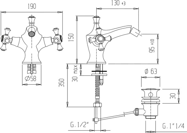 Смеситель с донным клапаном Caprigo Monarch 41-030-crm для биде хром глянцевый
