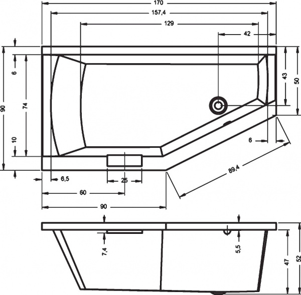 Ванна акриловая RIHO GETA 170 R 170x90 BA8800500000000 Ванна акриловая RIHO GETA 170 R 170x90 BA8800500000000