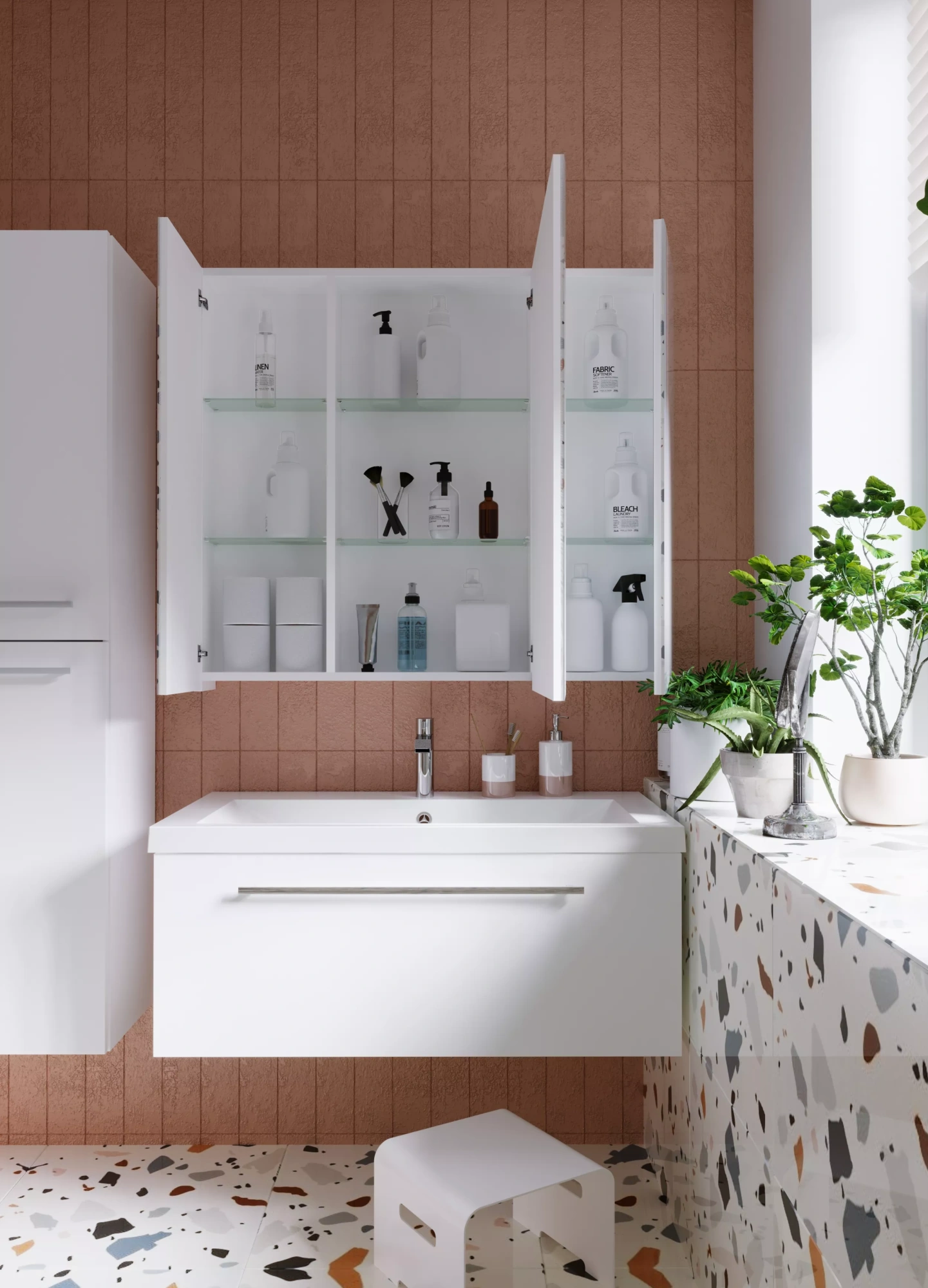 Зеркало-шкаф 1Marka Соната 90 3д. Белый глянец У29558