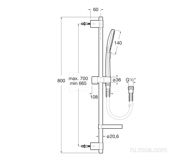 Душевой набор Roca Plenum Square 140/3F 5B1A10C00 Душевой набор Roca Plenum Square 140/3F 5B1A10C00