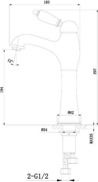 Смеситель с донным клапаном Caprigo Adria Uno 02-525-crm для раковины хром глянцевый