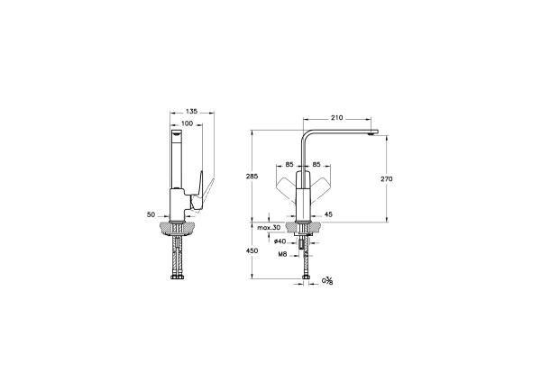 Смеситель для кухни VitrA Root Square A4275334EXP Никель Смеситель для кухни VitrA Root Square A4275334EXP Никель