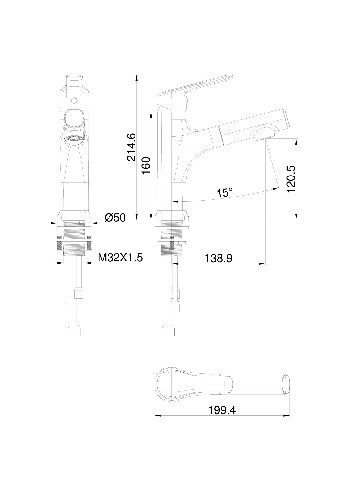 Смеситель для раковины с гигиеническим душем Wonzon & Woghand WW-AE4151-MB черный матовый