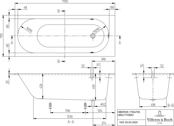 Ванна 170х70 см Villeroy&Boch Oberon UBQ177OBE2V-01 белый Ванна 170х70 см Villeroy&Boch Oberon UBQ177OBE2V-01 белый