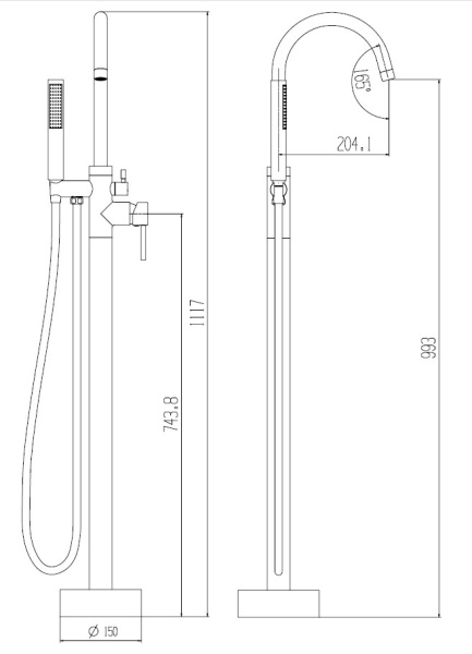 Смеситель для ванны с душевой лейкой Esko F1B черный