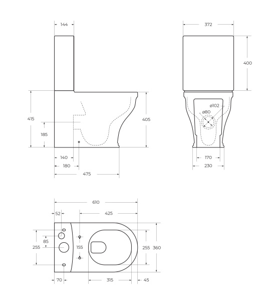 Чаша унитаза Cezares Giubileo CZR-165-CPR приставная безободковая