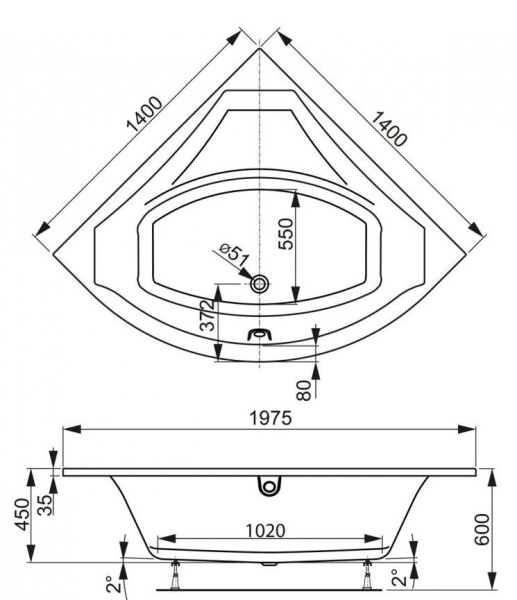 Ванна акриловая Vagnerplast Veronela 140x140 VPBA140VEA3X-04