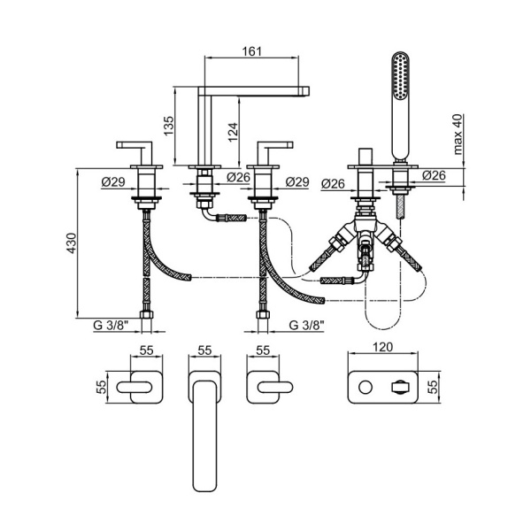 Смеситель на борт ванны Webert Living LV730401560 черный матовый
