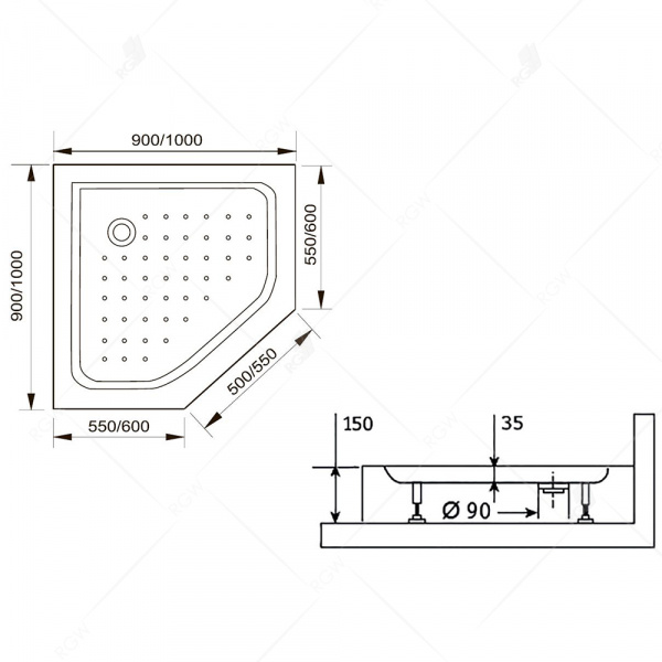 Душевой поддон трапеция RGW LUX/TN-TR 90x90 16180599-41 Душевой поддон трапеция RGW LUX/TN-TR 90x90 16180599-41