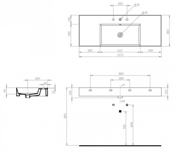Керамическая раковина 120x46 см Cezares TWENTY TW13011 белый Керамическая раковина 120x46 см Cezares TWENTY TW13011 белый