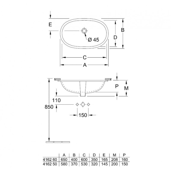 Раковина Villeroy & Boch O.Novo 60 см 41626001 встраиваемая снизу