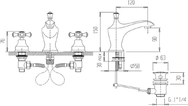 Смеситель с донным клапаном Caprigo Monarch 41-021-vot для раковины бронза матовая