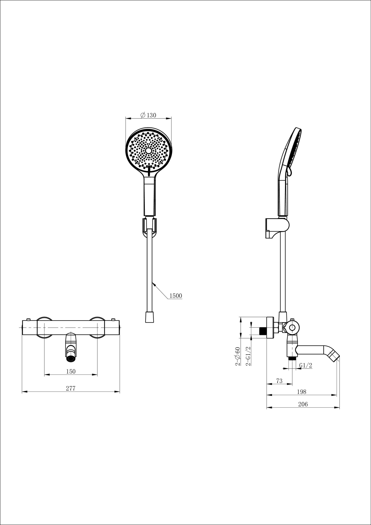 Смеситель для ванны с душем с термостатом и гарнитуром Wonzon & Woghand Inn 3 WW-B2065-A1-MW белый матовый