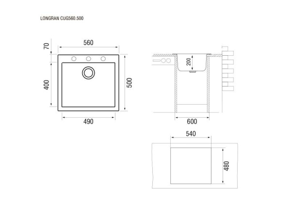 Мойка для кухни каменная Longran Cube CUG 56х50 Марон Мойка для кухни каменная Longran Cube CUG 56х50 Марон